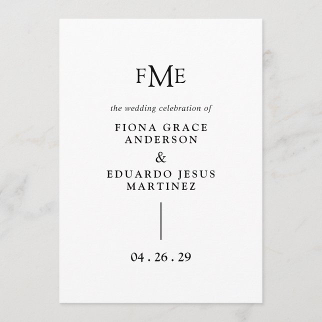 Programa Fiona Preto e Branco Monograma Ousado Casamento Mo (Frente)