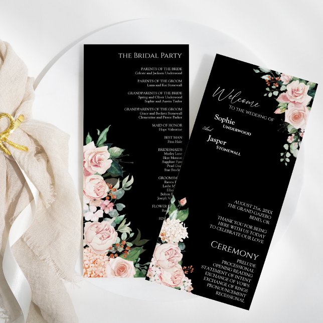 Programa Flat Blush Floral Black Wedding (Criador carregado)