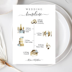 Programa Floral Azul de Linha do Tempo de Casamento com Aqu