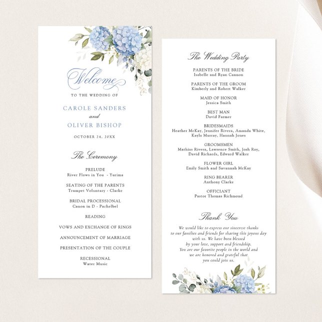 Programa Floral Blue Hydrangea Greenery Weding Program (Criador carregado)