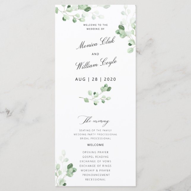 Programa Floral Botânico de Casamento Verde (Frente)