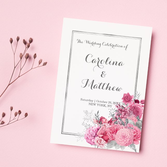 Programa floral brilhante rosa borgonha prata (Pink burgundy silver glitter floral Program )
