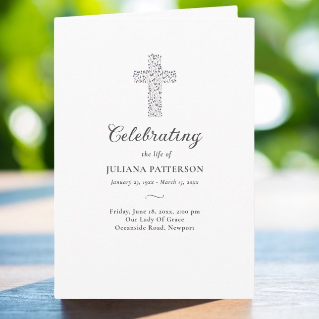 Programa Floral Cross Foto Funeral Ordem de Serviço (Criador carregado)