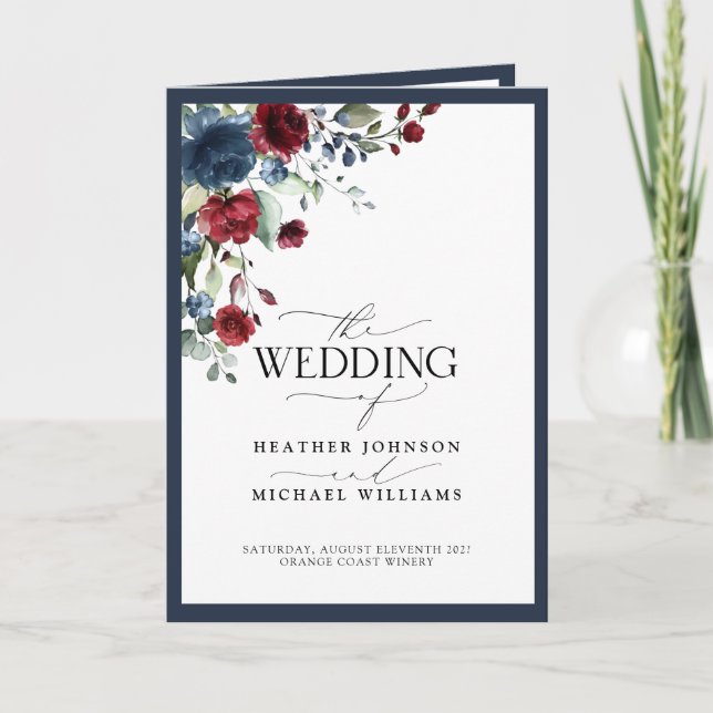 Programa Floral de Aquarela Azul-marinho (Frente)