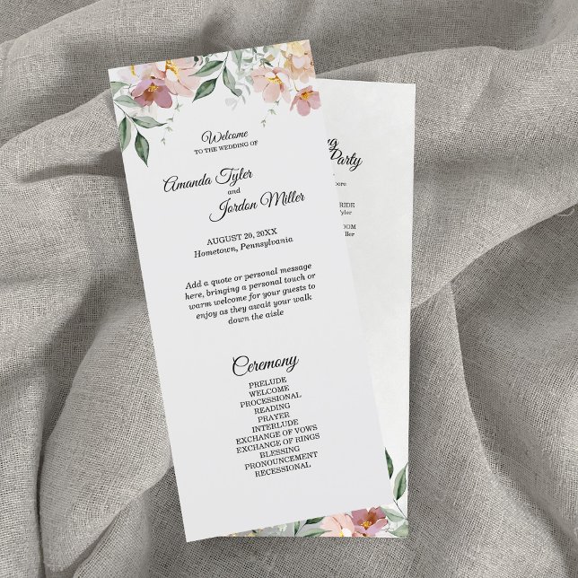 Programa Floral de Casamento Rosa e Mauve Vintage (Criador carregado)