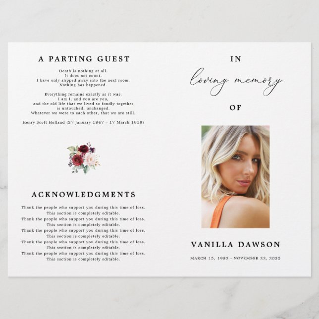 Programa Floral De Celebração Da Burgundia (Frente)