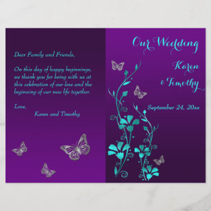 Programa floral do casamento da borboleta roxa da