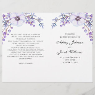 Programa floral do casamento dobrado. Flores roxas