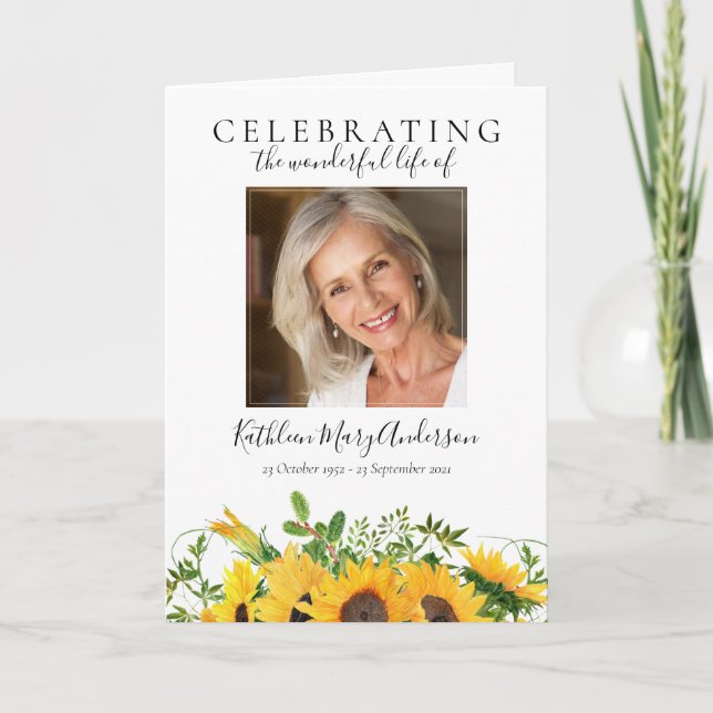 Programa Floral Girassóis Fotos dobradas Memorial Funeral (Frente)