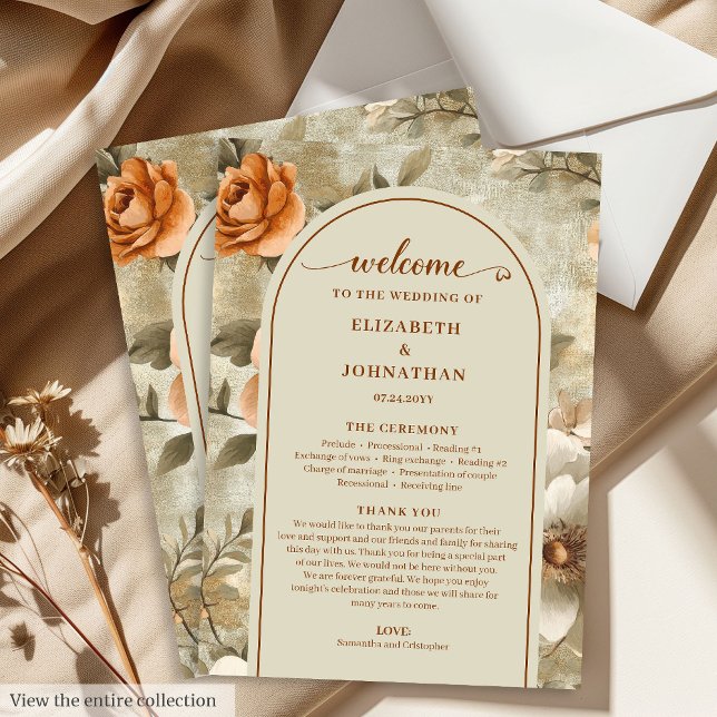 Programa Floral Moderno Boho Terroso Marrom Marfim (Modern Boho Earthy Ivory Sage Floral Program)