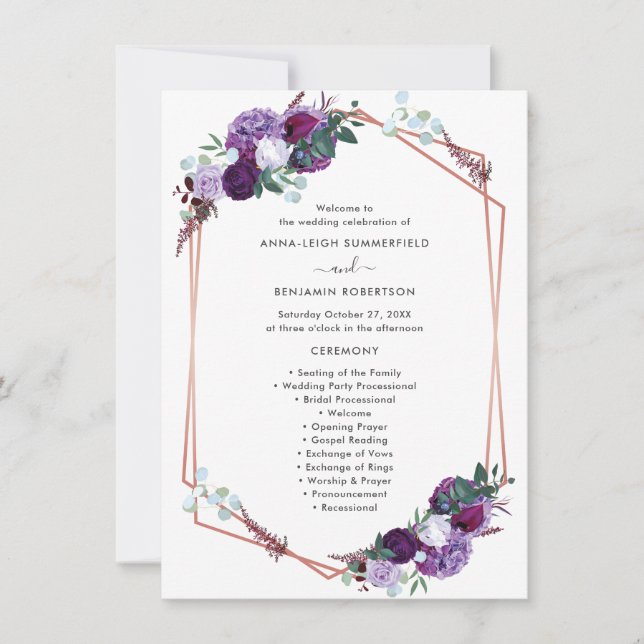 Programa Floral Moderno de Casamento Roxo (Frente)