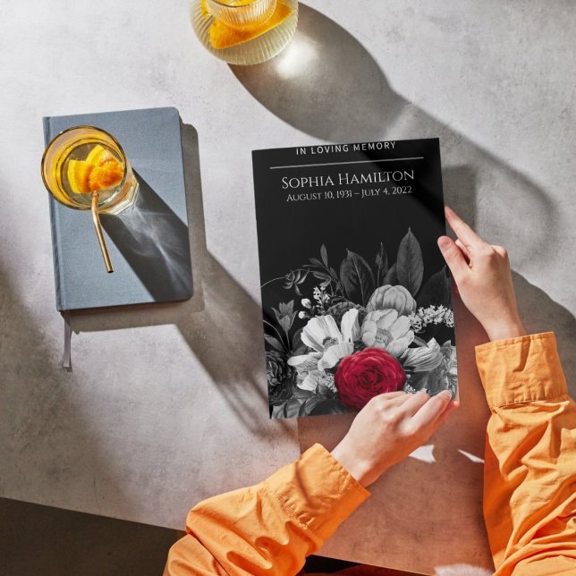 Programa Floral Preto e Branco com Pop do Funeral Vermelho (Criador carregado)