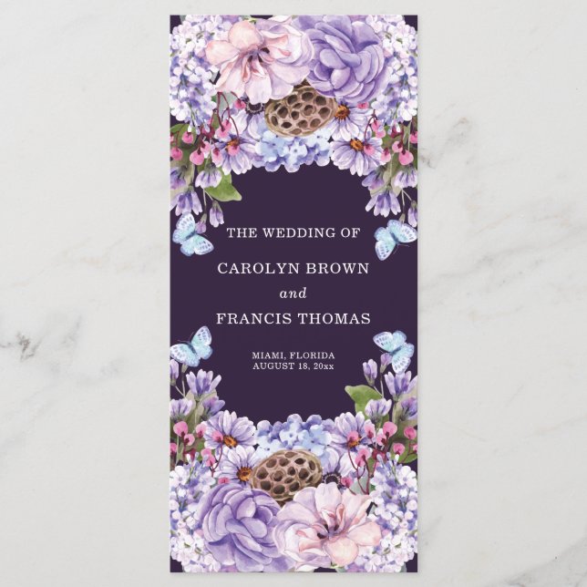 Programa Floral Purple Watercolor Weding Program (Frente)