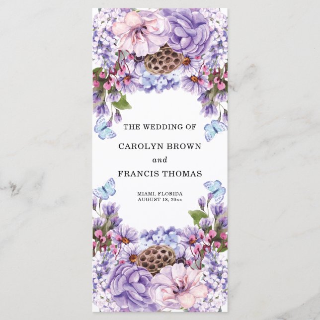 Programa Floral Purple Watercolor Weding Program (Frente)