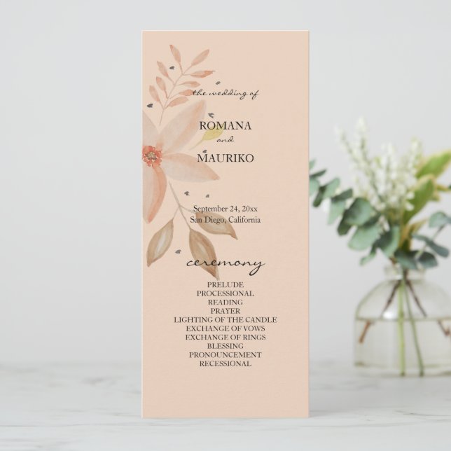 Programa Flores de Aquarela Elegante Terracotta Blush (Em pé/Frente)