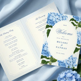 Programa Flores de Hortênsia Azul Casamento Papel Doblado