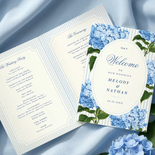 Programa Flores de Hortênsia Azul Casamento Papel Doblado