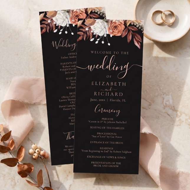 Programa Flores de Terracota Boho Outono Casamento Preto (Criador carregado)