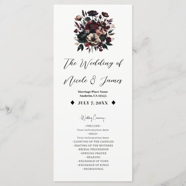 Programa Flores Rústicas e Temperamentais para Casamento Bo (Frente)