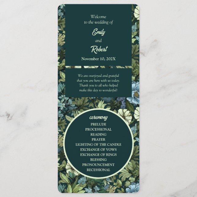 Programa Flores selvagens vitorianas azuis e verdes, românt (Frente)