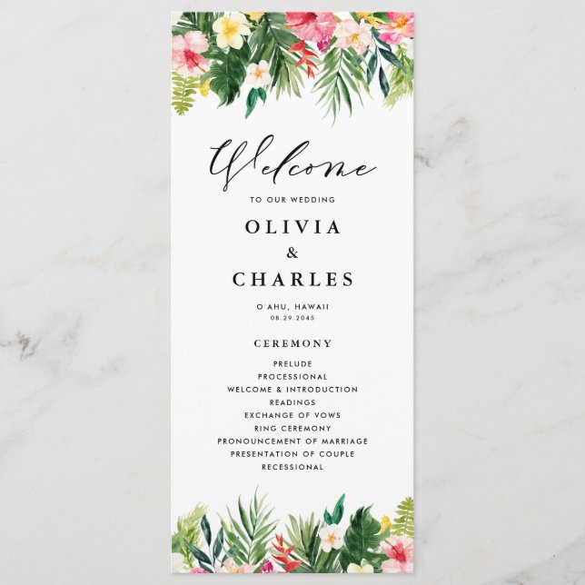 Programa Flores Tropicais Aquarela Casamento de Verão (Frente)