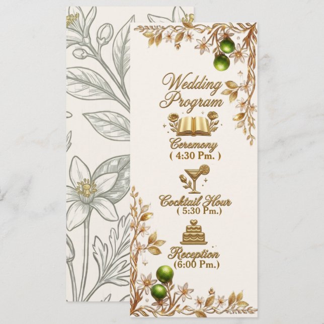 Programa Florida Orange Blossom Gold Casamento Elegante Prg (Frente/Verso)
