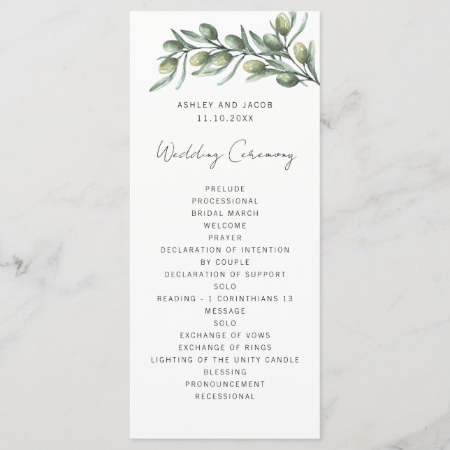 Programa Folhas de oliveira elegantes. Casamento italiano n (Frente)