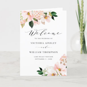 Programa Folheto de Casamento das Magnolias Rosa e Hydrange