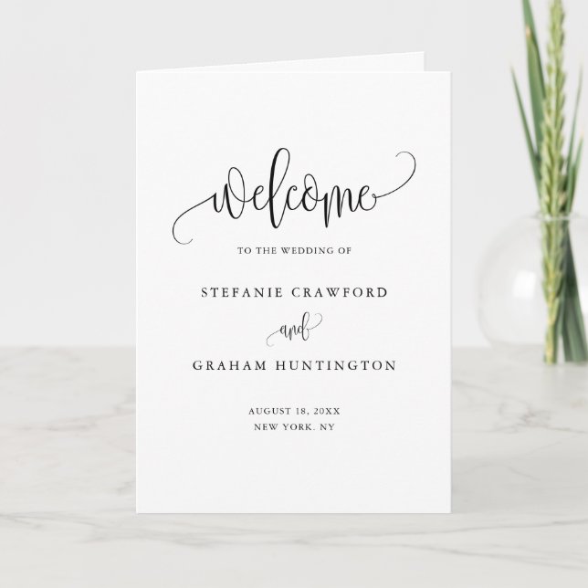 Programa Folheto de Casamento de Script de Caligrafia Bonit (Frente)