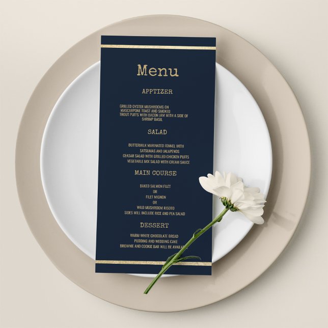 Programa fonte de máquina de escrever ouro azul marinho rus (Navy blue gold typewriter font rustic Wedding Menu )