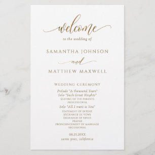 Programa Formal de Casamento Dourado da Caligrafia