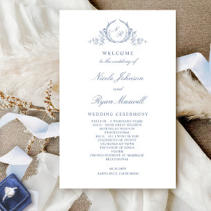 Programa Formal Monograma de Casamento Azul