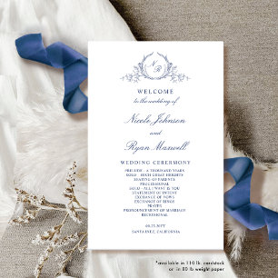 Programa Formal Monograma de Casamento Azul com Ma