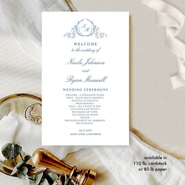 Programa Formal Monogrammed Blue Script Weding (Criador carregado)