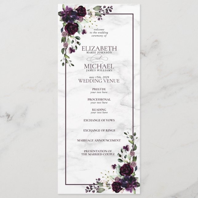 Programa Formal Plum Purple Watercolor Casamento (Frente)