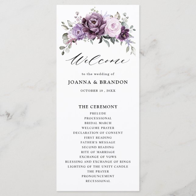 Programa Formas de Casamento Floral Moody Blooms Roxo Dusty (Frente)