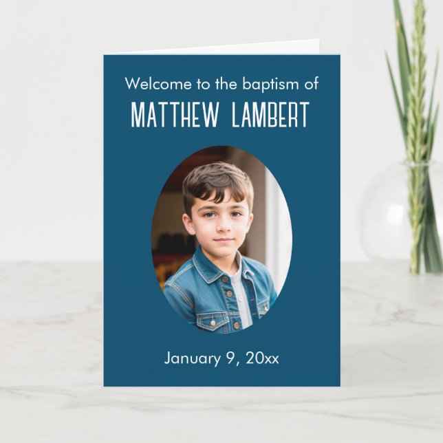 Programa Foto Azul Escuro Frente Polka-Dot Dobrado Batismo (Frente)