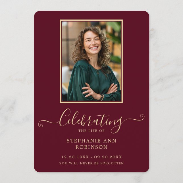 Programa Foto Funeral Ordem de Serviço Burgundy Dourada (Frente)