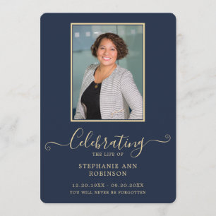 Programa Foto Funeral Ordem de Serviço Elegante Dourado Azu