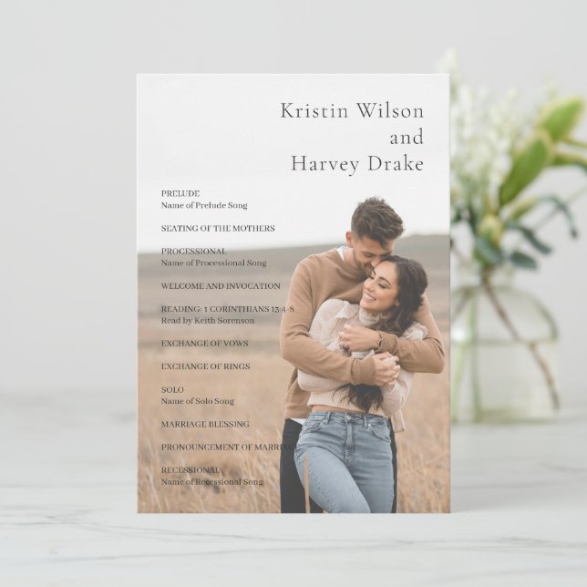 Programa Foto Preto e Branco Elegante Casamento Moderno (Em pé/Frente)