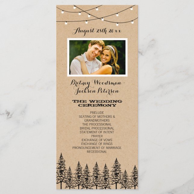 Programa Foto Rustic Evergreen Pine Tree Wedding Programs (Frente)