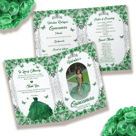 Programa Foto Silver Verde Glitter Quinceanera Floral