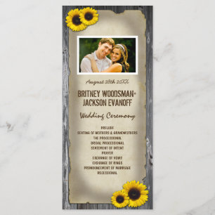 Programa Foto: Vintage Barn Wood Sunflower Wedding Programs