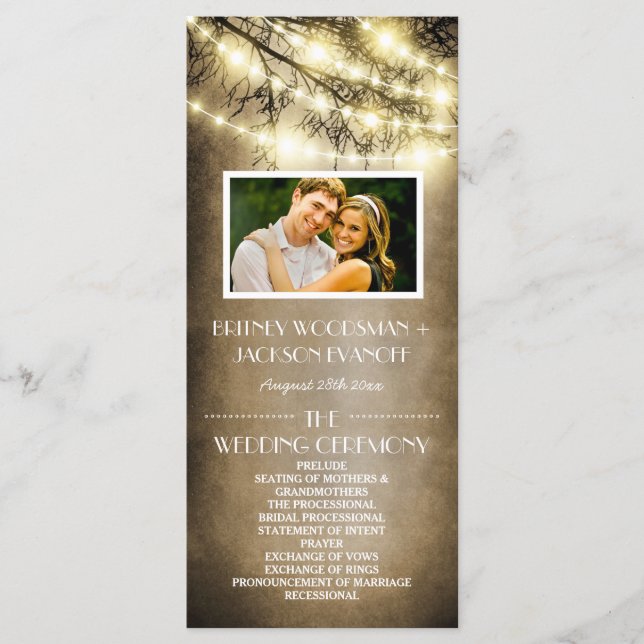 Programa Foto: Vintage Country Rustic Tree Wedding Programs (Frente)