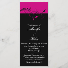Programa Fuchsia e Black Floral Filigree Weding Program