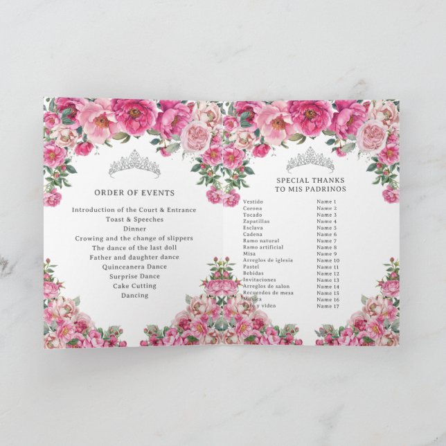 Programa Fuchsia Quinceanera Padrinos Church Events Program (Interior)