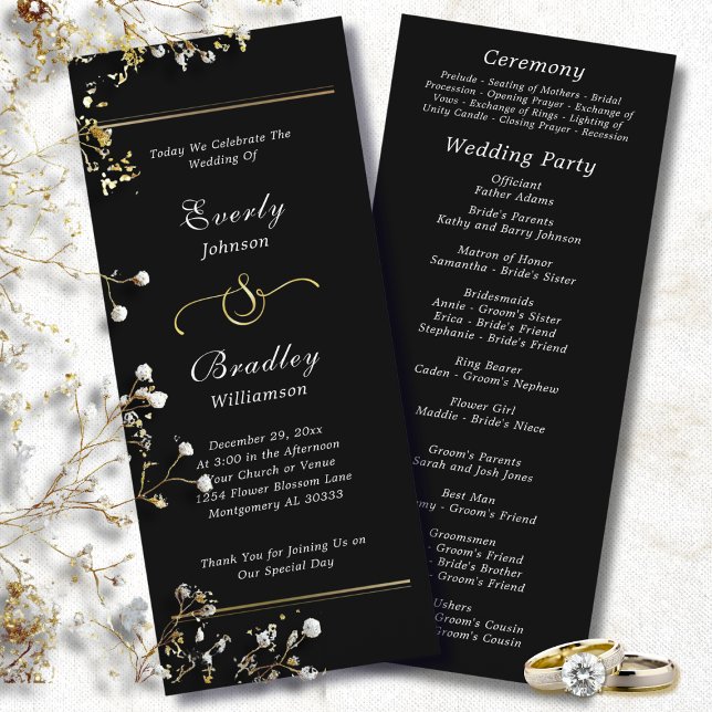 Programa Fundo Preto Letra Branca Casamento Elegante  (Criador carregado)