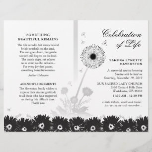 Programa fúnebre floral preto & branco com foto
