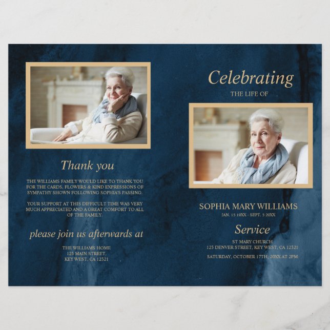 Programa Funeral Azul e Dourado | Ordem de serviço (Frente)