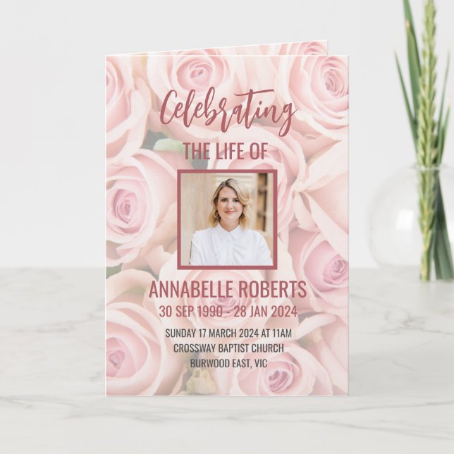 Programa Funeral - Buquê de Rosas Rosa Suaves (Frente)